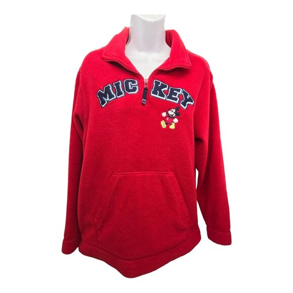 Disney Mickey Mouse Womans Medium Red Fleece Pullover Sweatshirt Half Zip - Picture 1 of 13